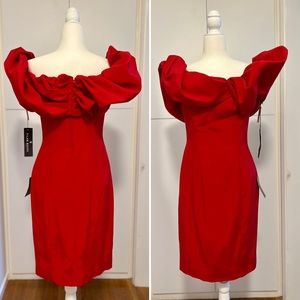 Vntg Pilar Rossi red off shoulder cocktail dress 8